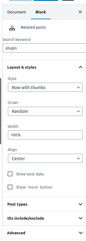 Relevant Related Posts Gutenberg block configuration
