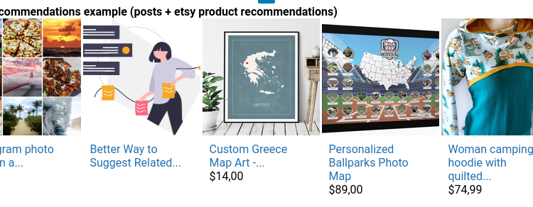 Example of recommendation block with Etsy products