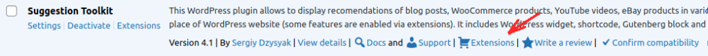 Extensions link under Suggestion Toolkit plugin