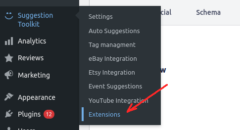 Extensions under the Suggestion Toolkit admin menu