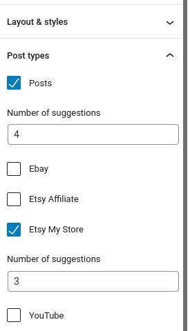 Etsy product suggestions configuration - recommend from own shop